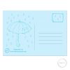Achterkant postkaart regen en paraplu