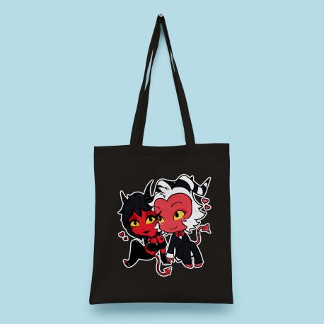 Black Tote Bag Helluva Boss MIllie & Moxxie by . 