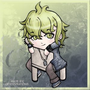 Cute-anime-boy-green-hair-chibi-illustration by . 