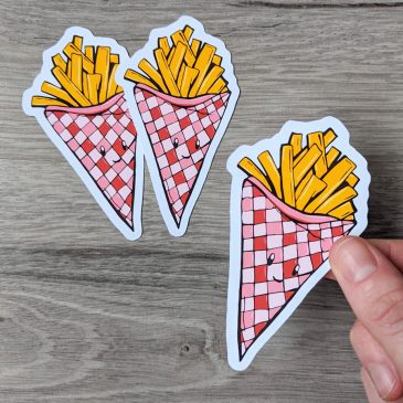 Kawaii food sticker met schattige zak frietjes