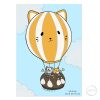 Cute air balloon postcard with cat and animals by Dewy Venerius