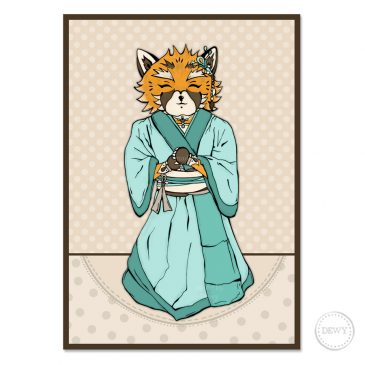 Fox-Red-Panda-kimono-illustrationB by Dewy Venerius. 