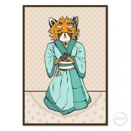 Fox-Red-Panda-kimono-illustrationB by Dewy Venerius. 