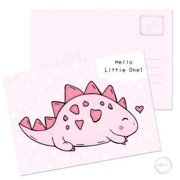 Pink baby postcard little dino