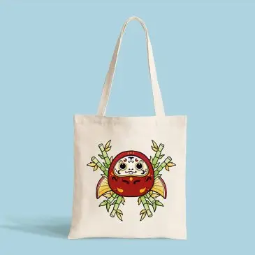 Katoenen tote bag met rode japanse gelukspop Daruma by . 