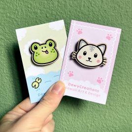 Kawaii houten pin set kikker en kat by . 