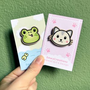 Kawaii houten pin set kikker en kat by .