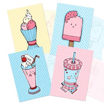 Kawaii-postcard-set-sweets-sorbet-milkshake-waterijsje-smoothie-DewyCreations by . 