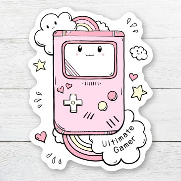Kawaii sticker schattige roze gameboy by . 