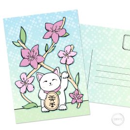 Lucky-Cat-Sakura-Japan-postkaart