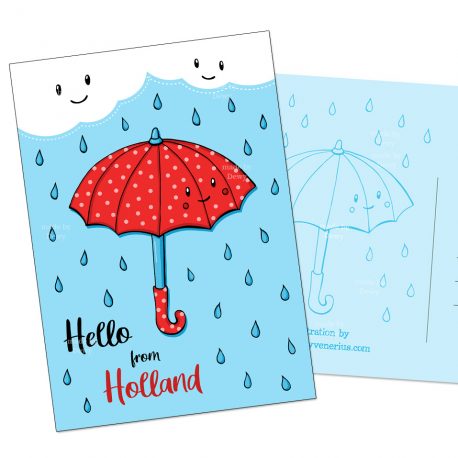 Paraplu Postkaart regen herfst Holland ansichtkaart wenskaart Dewy Venerius