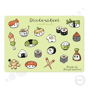 Schattige sushi stickers stickervel groen by Attribution-NonCommercial-NoDerivatives 4.0 International (CC BY-NC-ND 4.0)..