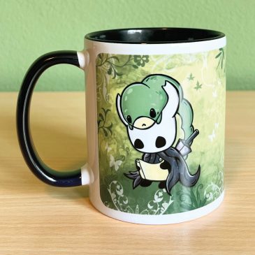 Zwarte mok mug koffiebeker Knight Grub Hollow Knight fanart by . 